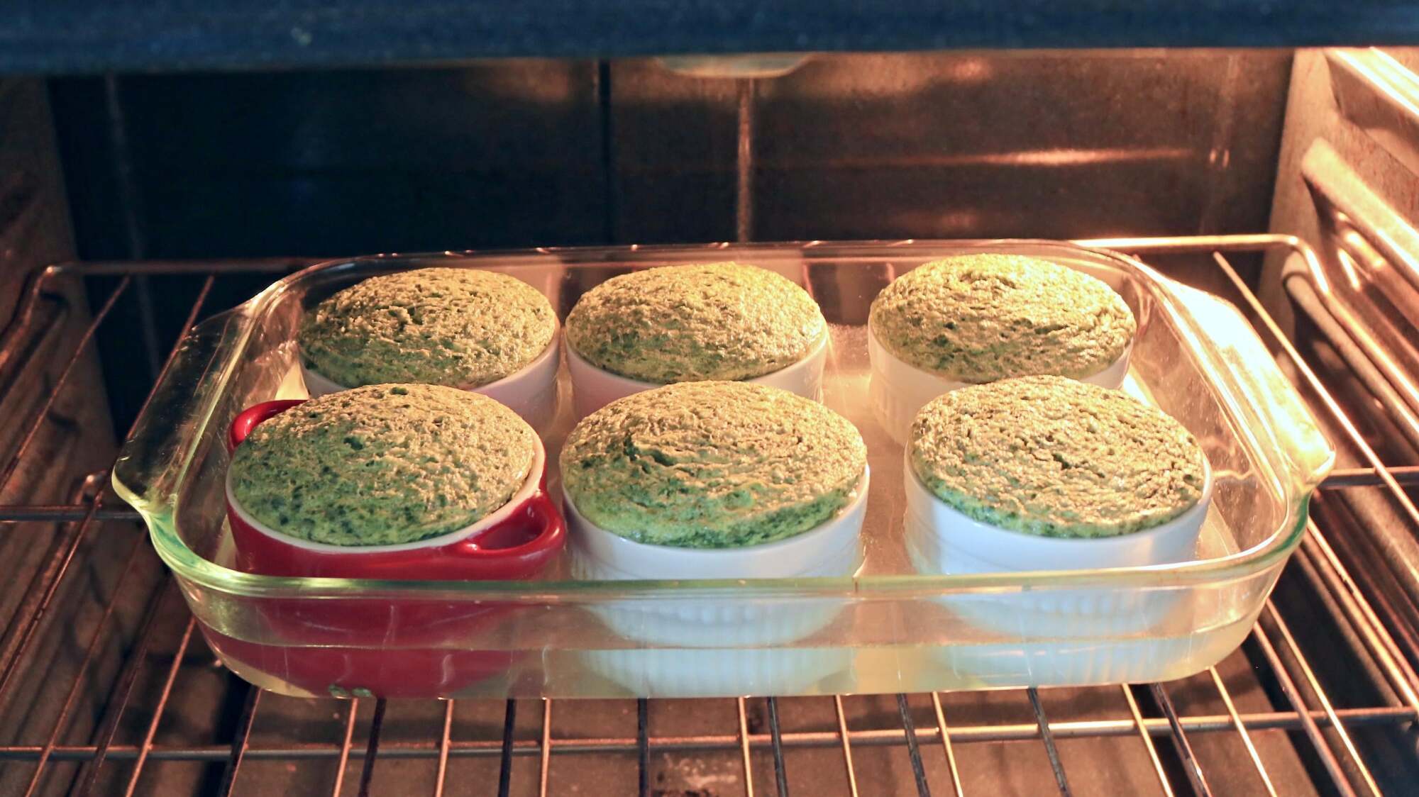 Ramekins baking in the oven.