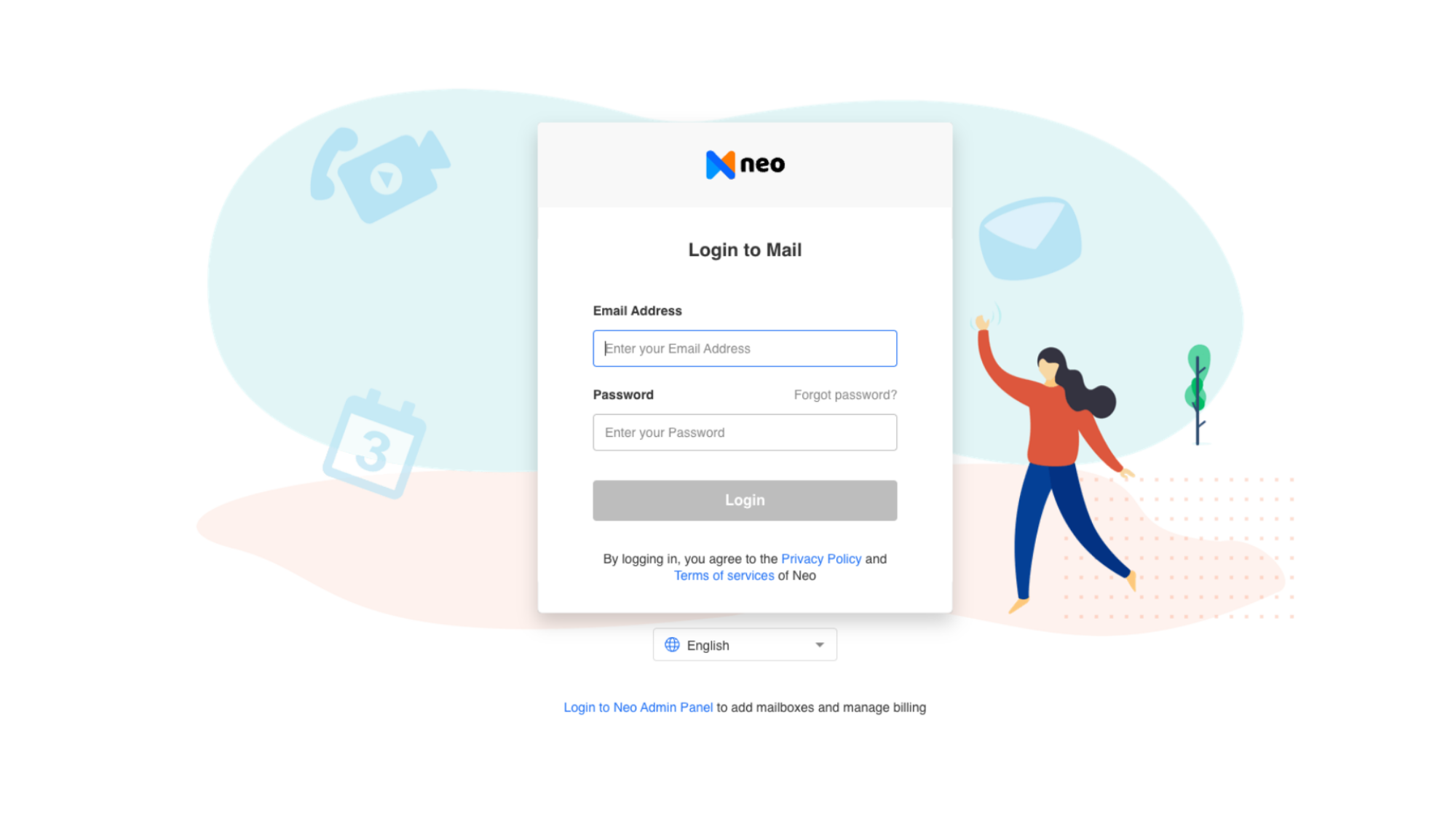 Screenshot of Neo Mail's login screen