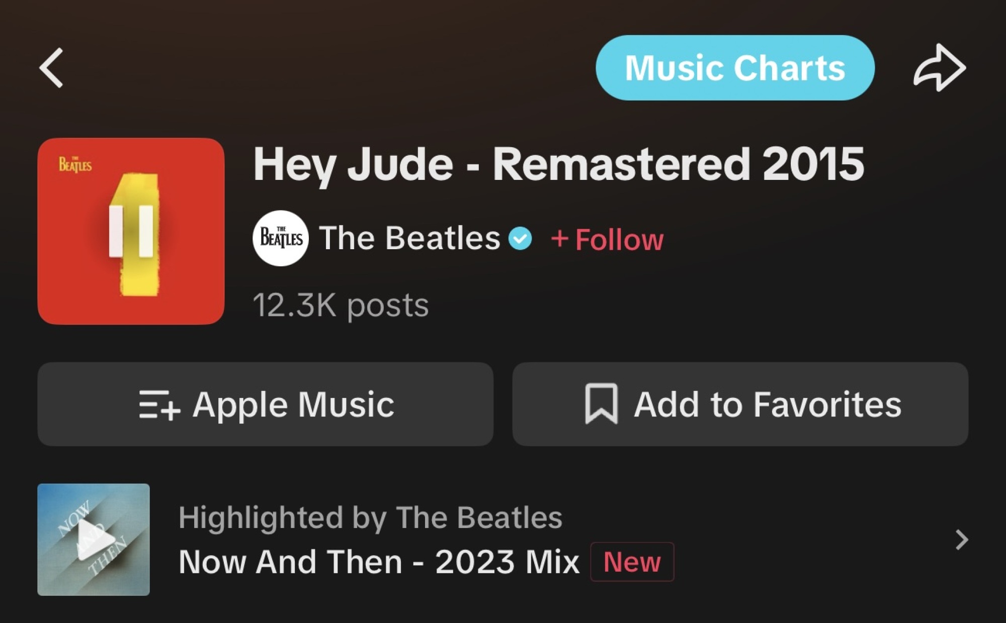 TikTok page for The Beatles' song Hey Jude 