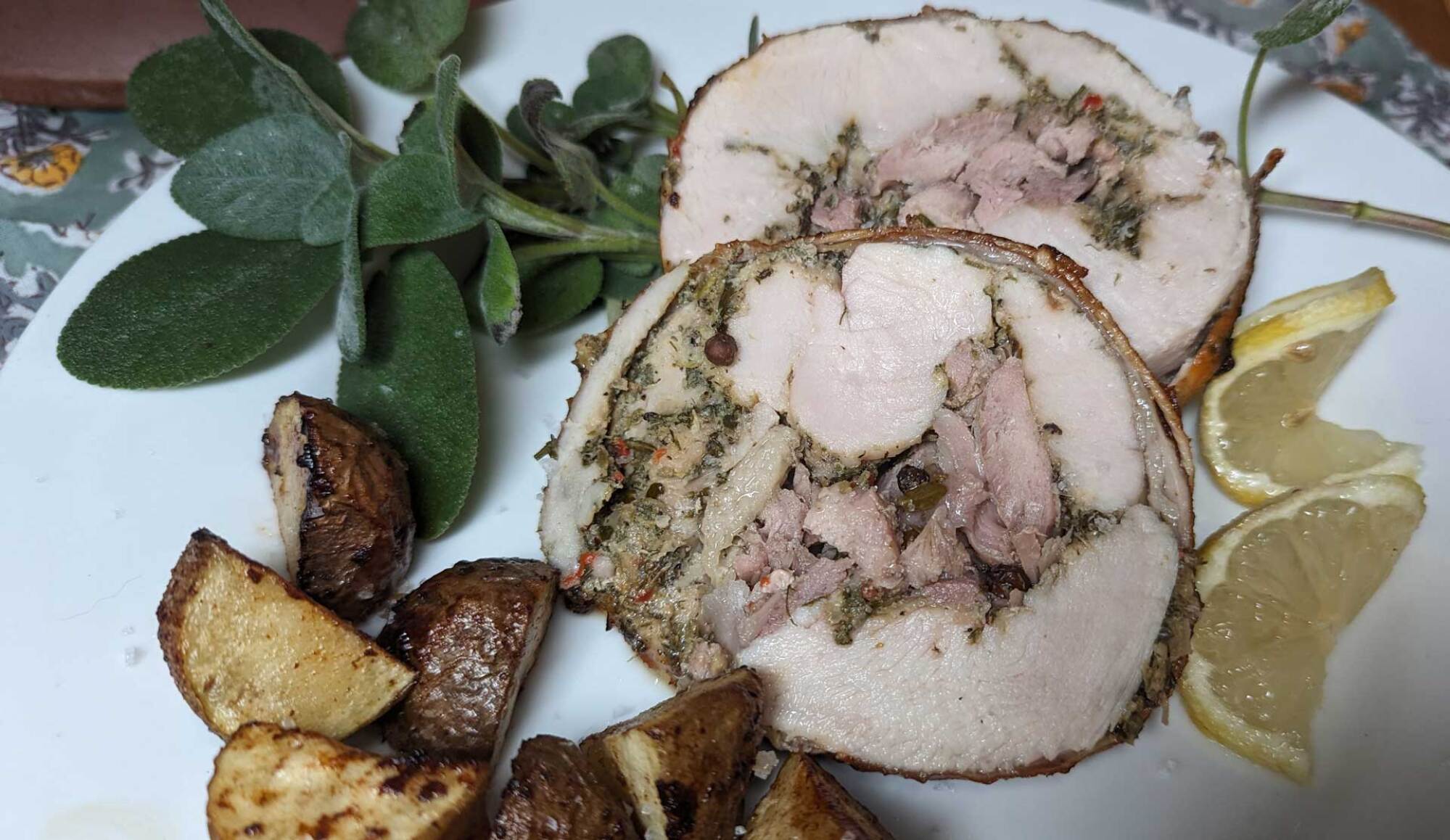 photo of turkey porchetta with lemon pinwheel