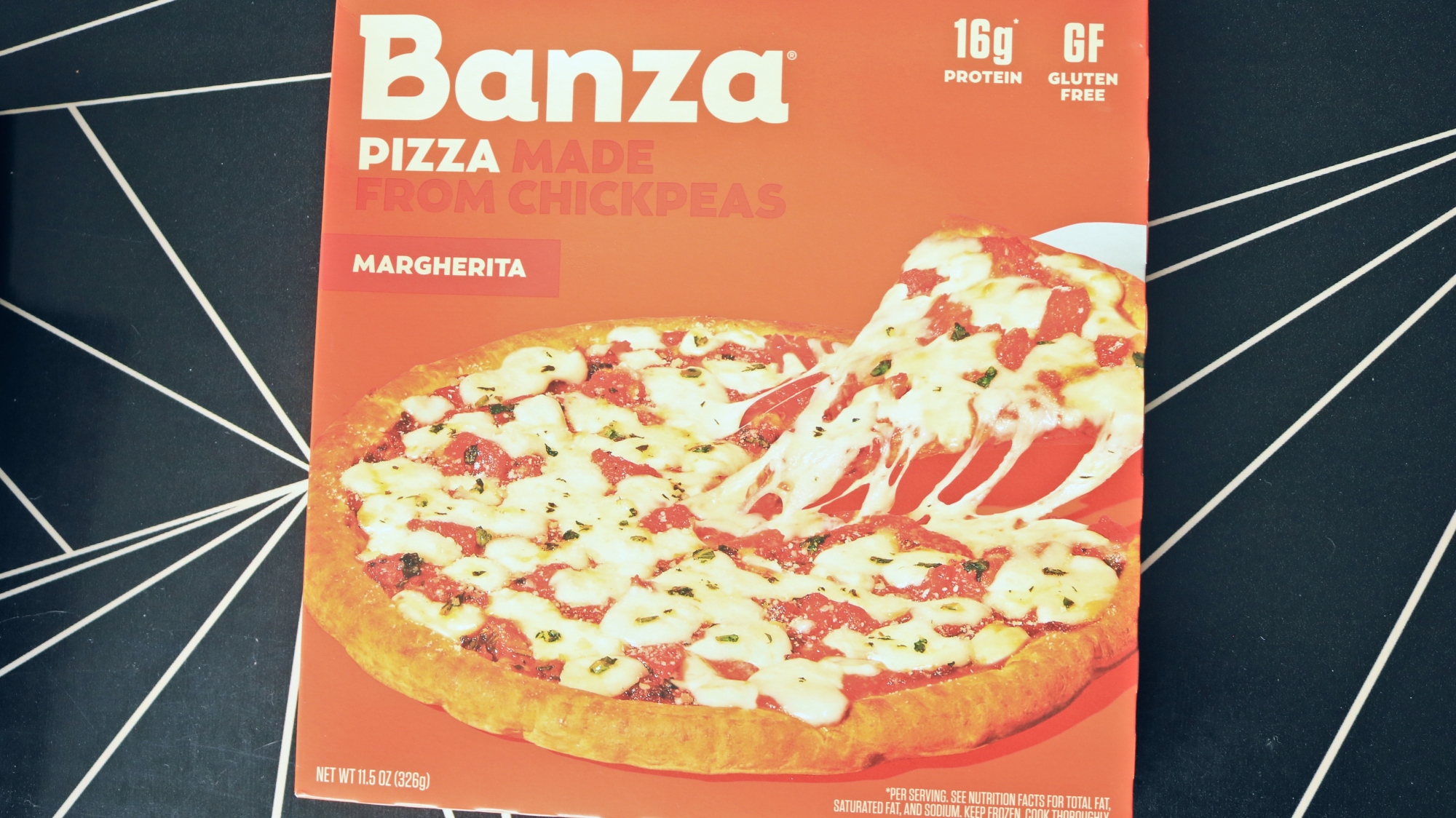 Box of Banza pizza.