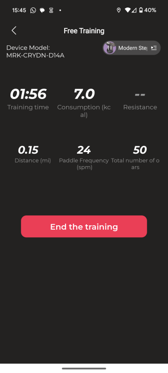 Your workout's real time data on the app.