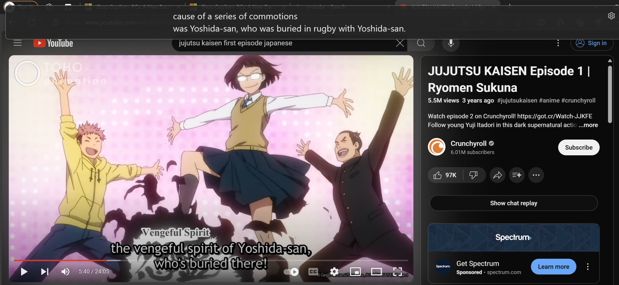 Jujutsu Kaisen with live captions on