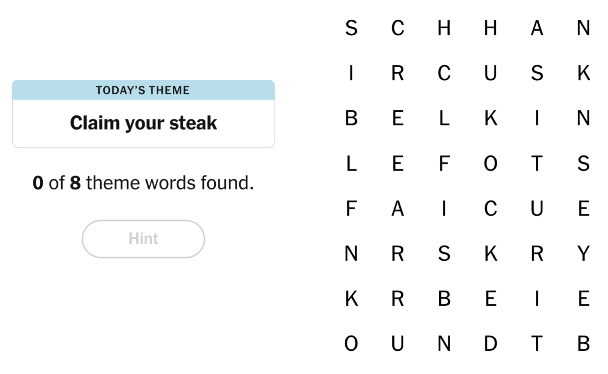 NYT Strands board for September 25, 2024: Claim your steak.