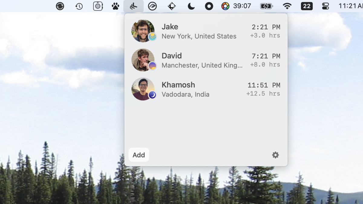 この Mac アプリはメニュー バーに同僚のタイムゾーンを表示します