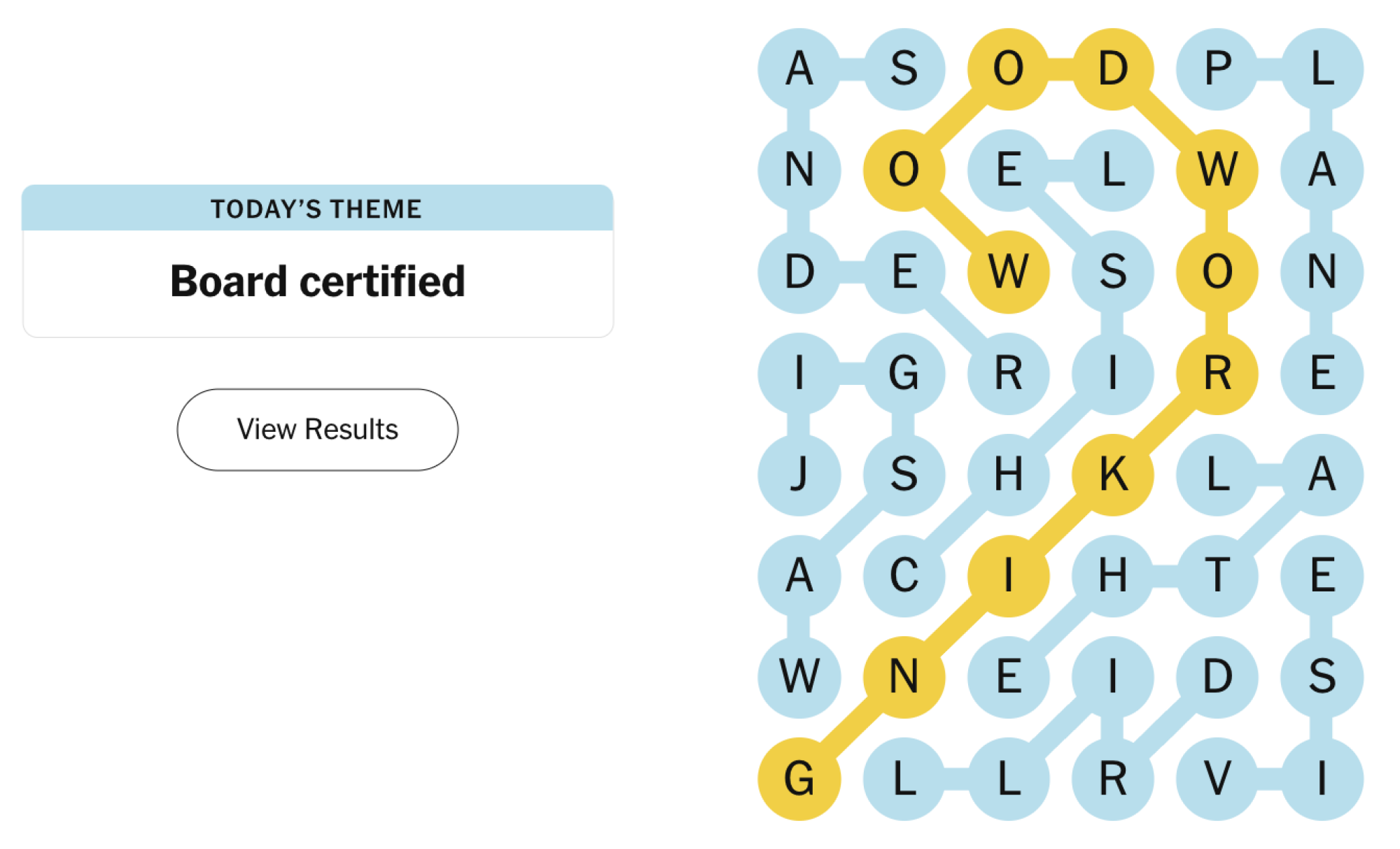 Completed NYT Strands board for December 11, 2024: Board certified.