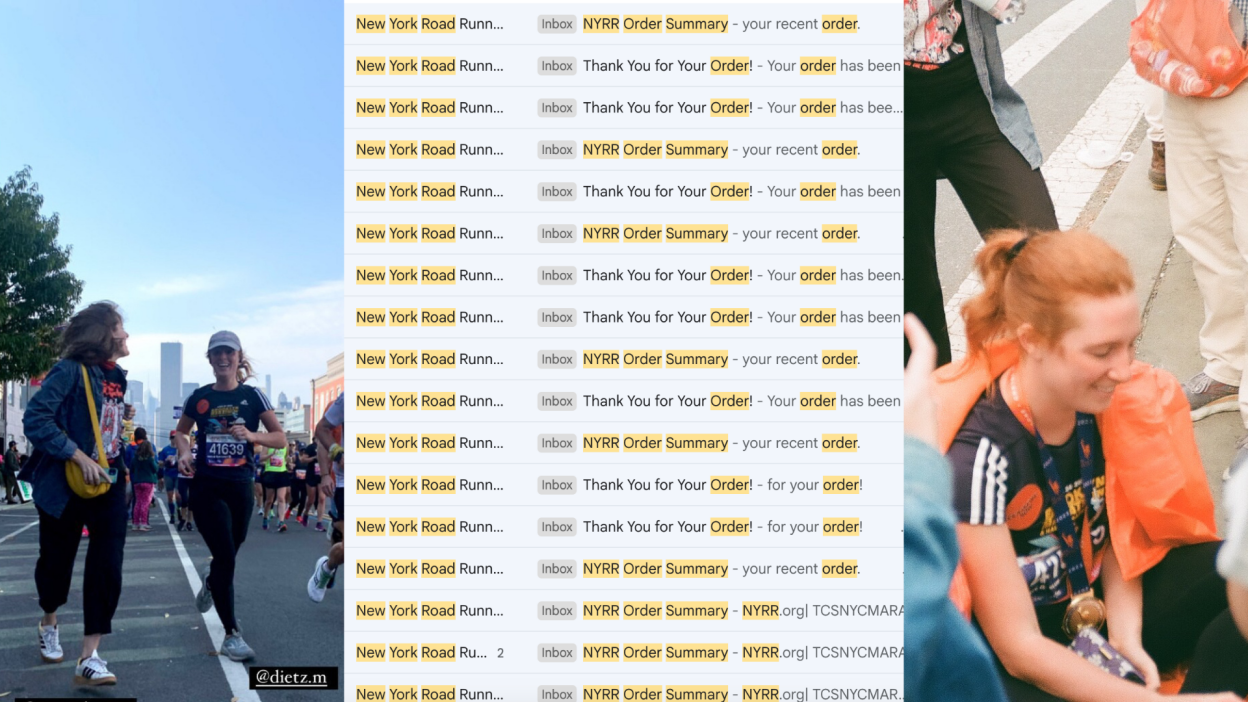 Meredith running and racing order summary emails throughout the years,