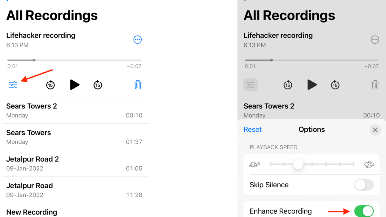 Enable automatic enhancement for your Voice Memos recordings